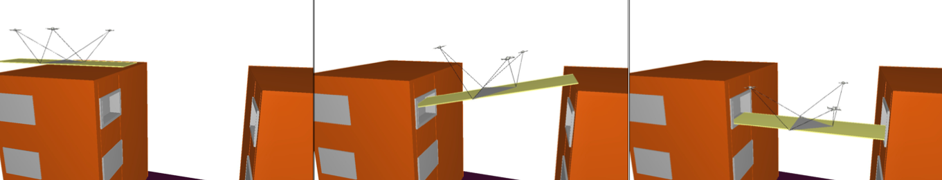 The Flycrane system
                            installing a lightweight footbridge between
                            two buildings