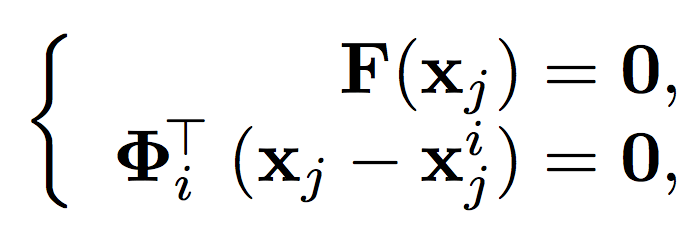 Equations projecting from tangent space to the manifold.